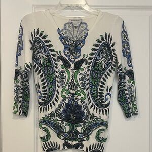 Boston Proper Blue and White Patterned Top